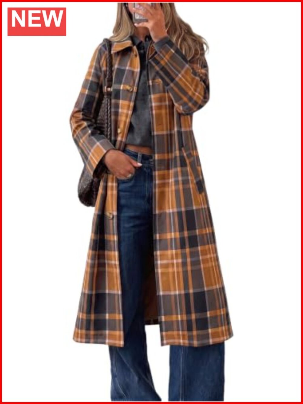 Plaid Trench Coat Long Sleeve Single Breasted Women's Fall Jacket